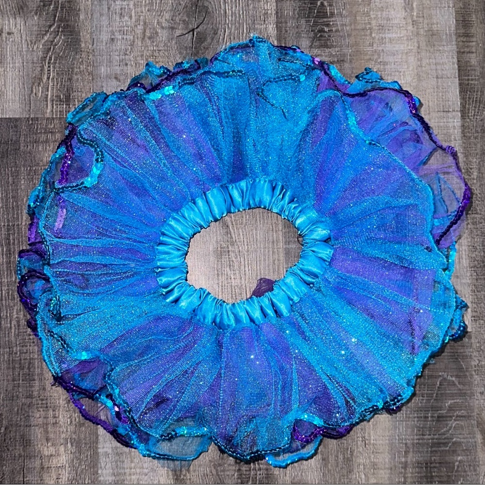 💞 Kids Size Small Blue & Purple 4-Layer Glitter & Sequin Tutu
